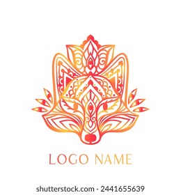 Fox mandala ornament. Vector illustration. Flower Ethnic drawing. Fox animal nature in Zen boho style. Coloring page red and white