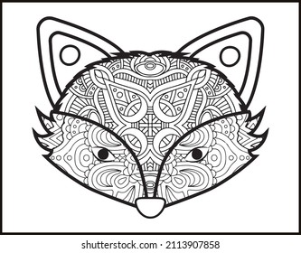 fox Mandala vector and coloring page, animal coloring page for adults
