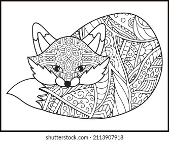 fox Mandala vector and coloring page, animal coloring page for adults