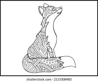 fox Mandala vector and coloring page, animal coloring page for adults
