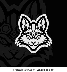 Fox mascot esport logo design, black white