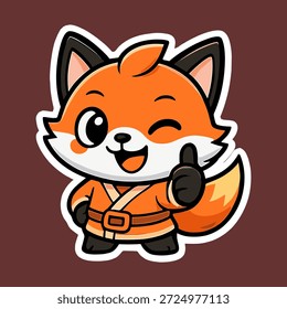 fox mascot karate clothes thumb up cartoon