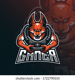 fox mascot logo design vector with modern illustration concept style for badge, emblem and tshirt printing. fox gamer illustration for sport and esport team.