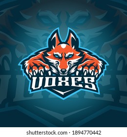 fox mascot logo design vector with concept style for badge, emblem and tshirt printing. angry fox illustration for sport team.