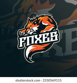 Vetor de design de logotipo de mascote Fox com estilo de conceito de ilustração moderna para impressão de emblema, emblema e camiseta. Ilustração de raposas para equipe esportiva.