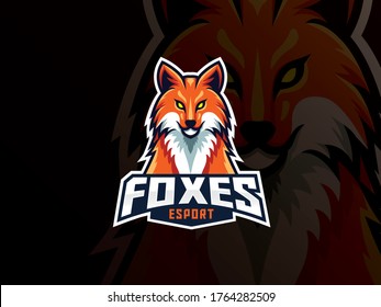 Fox mascot sport logo design. Fox animal head mascot vector illustration logo. Wild red fox mascot design, Emblem design for esports team. Vector illustration