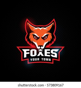 Fox mascot for a sport team with a title. Vector illustration.