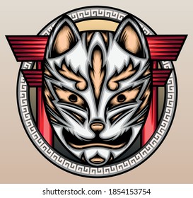 Fox mask in front of torii gate. Premium vector