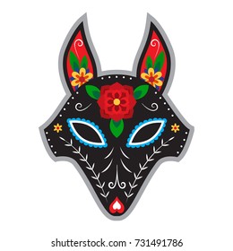 Fox in mexican style for day of the dead or halloween. Dia de los muertos.