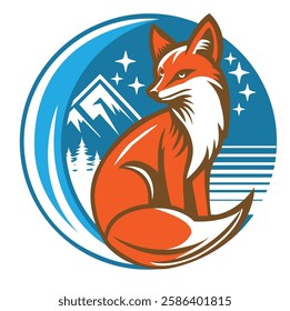 Fox and moon with blue mountain in the background