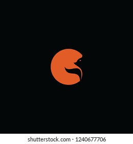 fox and moon silhouette vector logo.
