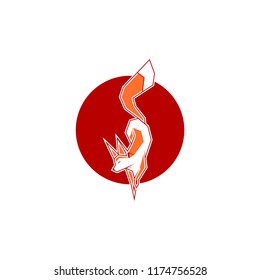 Fox in the moon styled color logo