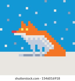 Fox mosaic, isolated pixel art vector illustration. Game assets 8-bit sprite. Design for stickers, web, mobile app.