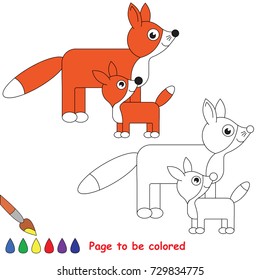 Fox Mother and her baby to be colored, the coloring book for preschool kids with easy educational gaming level.