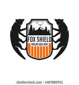 fox mountain animal shield logo design