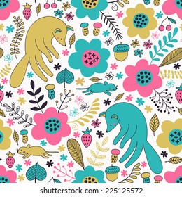 Fox and mouse seamless pattern. Vector illustration. 