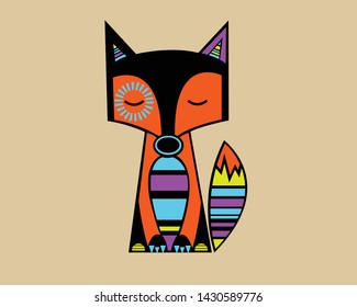 fox in multicolored caricature different uses