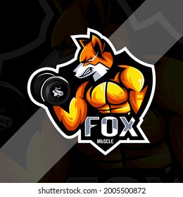 Fox muscle mascot logo esport design template