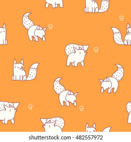 Fox with mushrooms. seamless pattern with cute characters