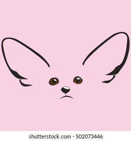 fox muzzle, eyes and ears, pink background, vector illustration