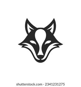 Fox muzzle head black monochrome logo for zoo hunting wild animal mascot vector illustration. Carnivorous wolf coyote portrait minimalist icon wildlife natural environment habitat cunning predator