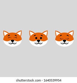 Fox muzzle with open and closed eyes isolated on background. Stock vector illustration for decoration and design, postcards, fabrics, packaging, children's textiles, poster, banner, books, coloring