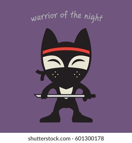 Fox Ninja in black clothes and mask icon. Vector illustration