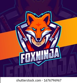 fox ninja head mascot, esport logo design