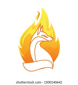 fox on fire logo design template