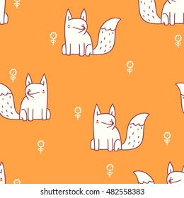 Fox on meadow. seamless pattern with cute characters