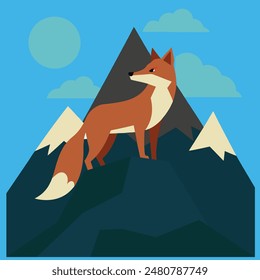 fox on a mountain vector art illustration