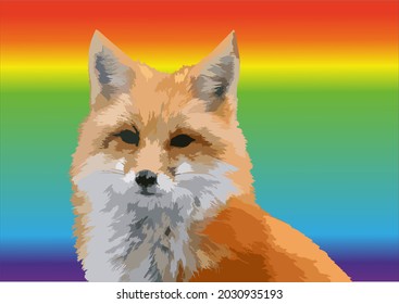 fox on a rainbow background vector graphics