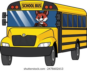 Fox on school bus vector illustration