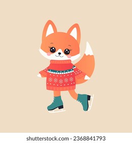 fox on skates. winter sports. isolated vector