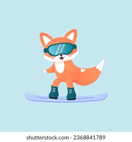 Fox auf Ski, Snowboarden, fiel im Schnee, Wintersport. 