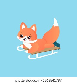 fox on a sledge winter sports. isolated vector 