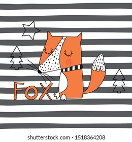 fox on striped background vector illustration
