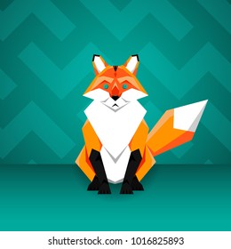 Fox on a turquoise background. Geometric style. Vector illustration.