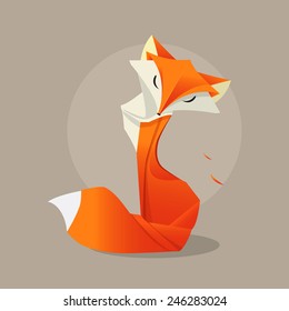 Fox. Orange Fox in the style of origami. Fox can use logo or icon. Vector Origami Fox. Paper fox.