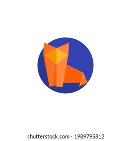 fox Origami Flat Icon Isolated On White Background 