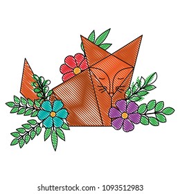fox origami paper with floral decoration