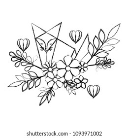 fox origami paper with floral decoration and hearts