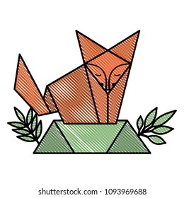 fox origami paper in landscape