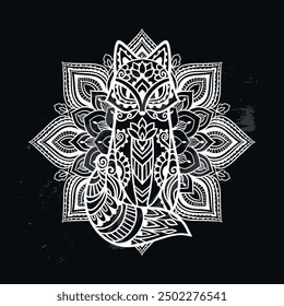 Fox in ornament. Vector illustration Mandala. Flower Ethnic drawing. Decorative Fox animal in Zen boho style. Boho, hippie for decoration