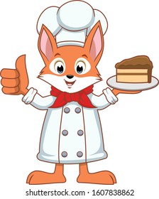 Fox in a chef’s outfit holding a cake vector cartoon character