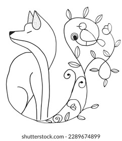 Fox outline illustration vector image. 
Hand drawn foxy sketch image artwork. 
Simple original logo icon from pen drawing sketch of fox.