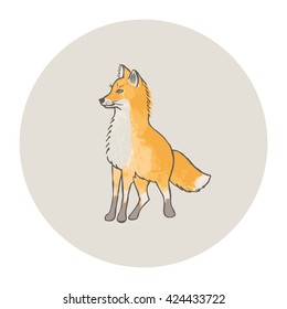 Fox. Outline with watercolor background. Vector illustration.
