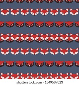Fox and owl cute vector animal seamless pattern