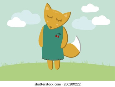 Fox pacified with a cherry on a dressing gown. Background can be changed.