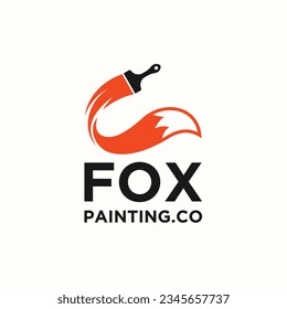 fox with paint brush logo design vector silhouette illustration